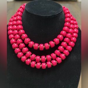 Premier Designs Bold Elegant Pink Beaded triple layer Necklace NWOT